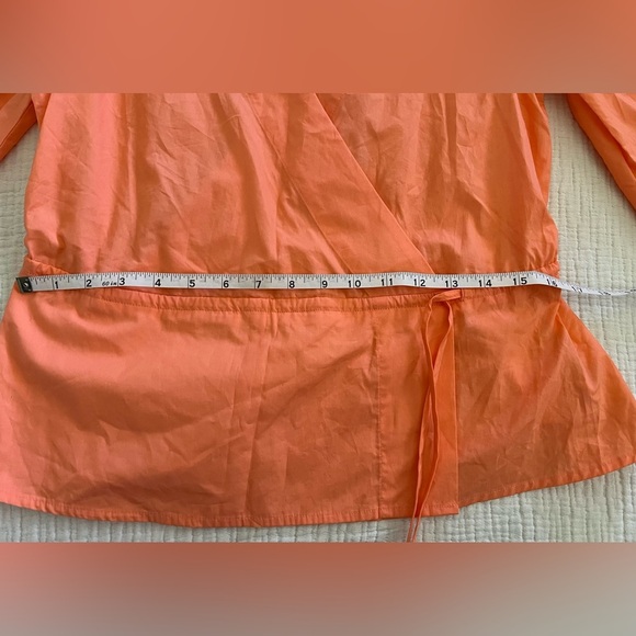 NWT - 100% Cotton A New Day Peach V Neck Wrap Blouse 3/4 Sleeves Cinched Waist - Picture 7 of 8